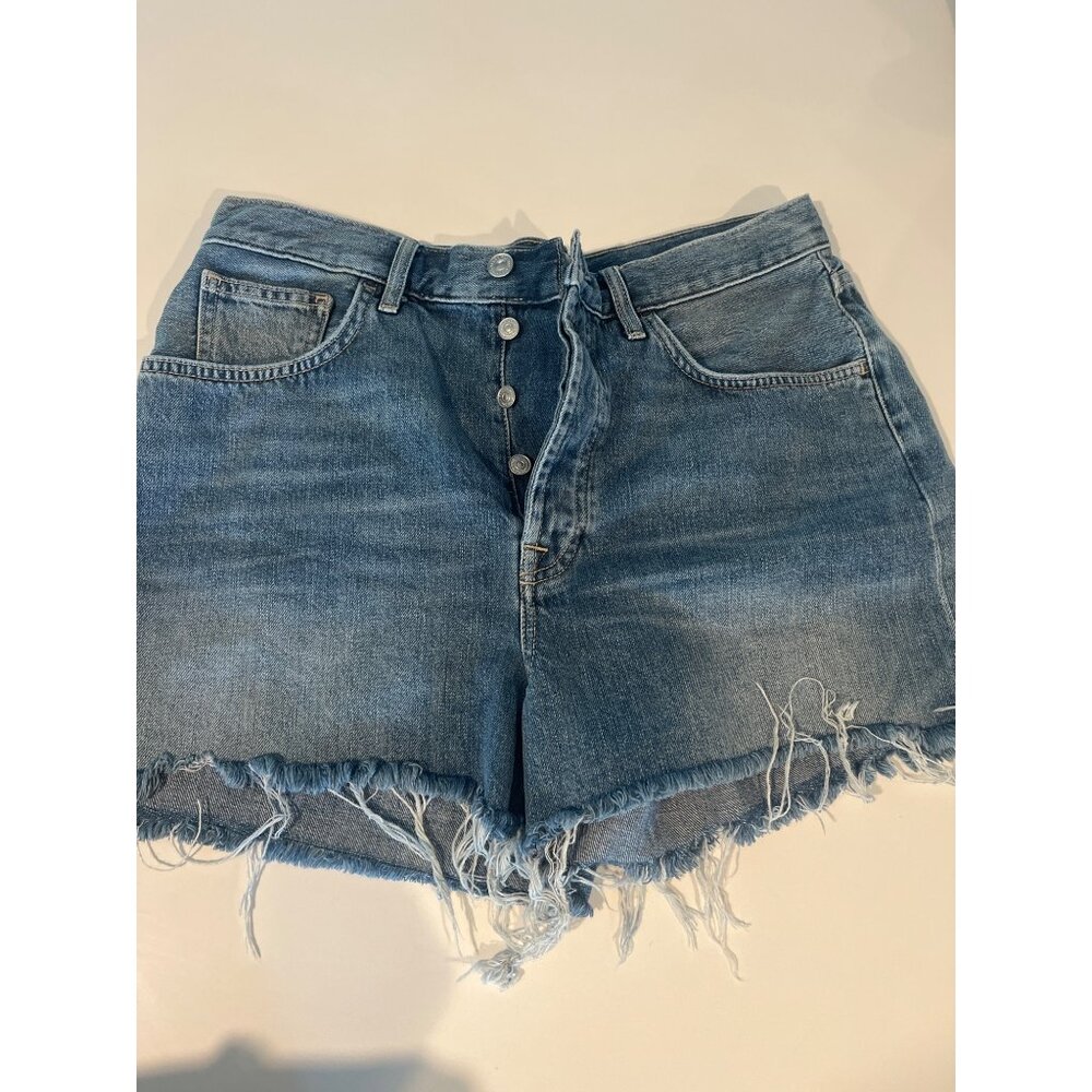 High-Waisted Distressed Denim Button-Fly Shorts - Size 31 - Seven for all Mankin